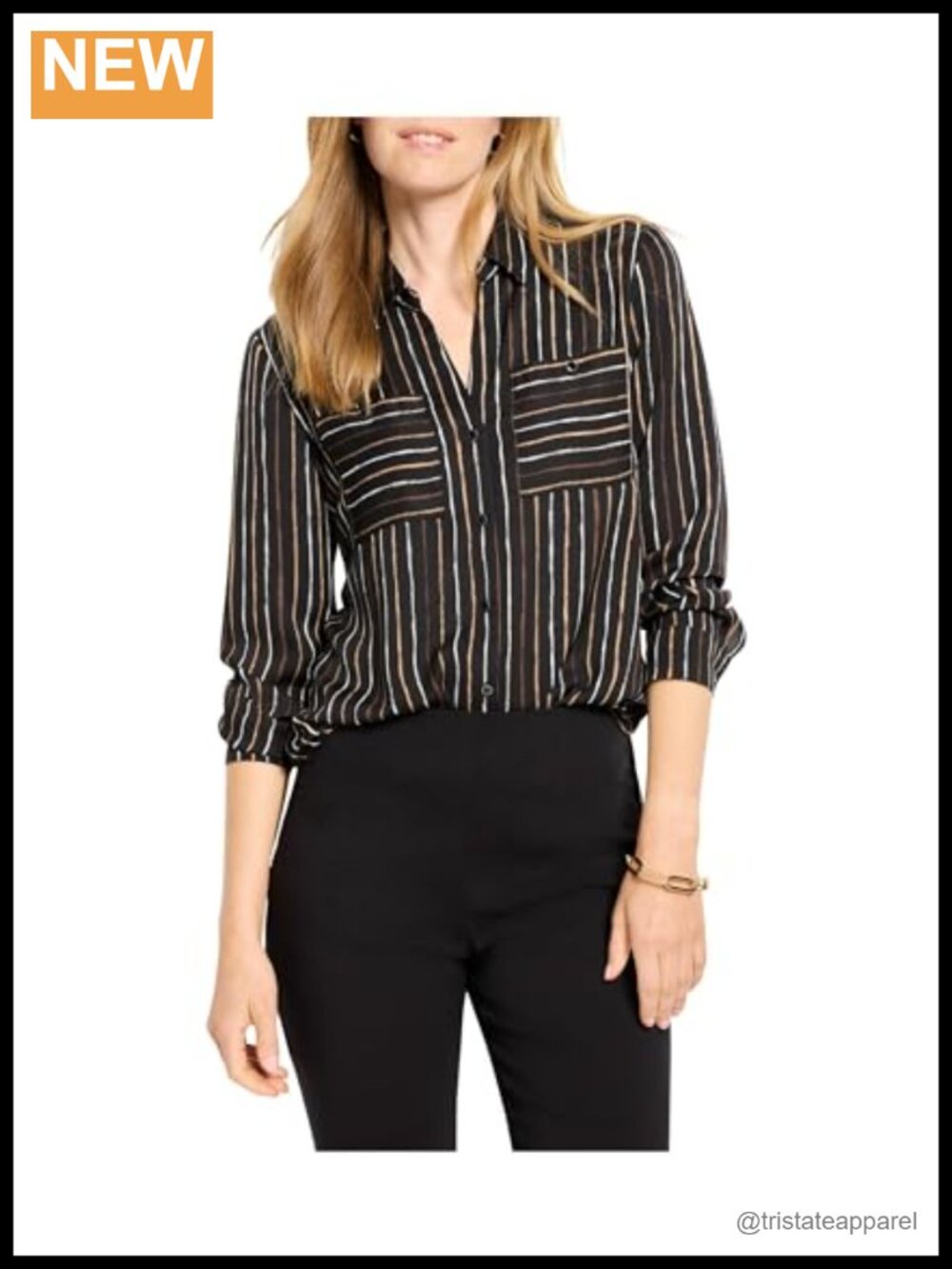 NIC+ZOE Womens Printed Woven Button Front Long Sleeve Shirt Patch Pockets